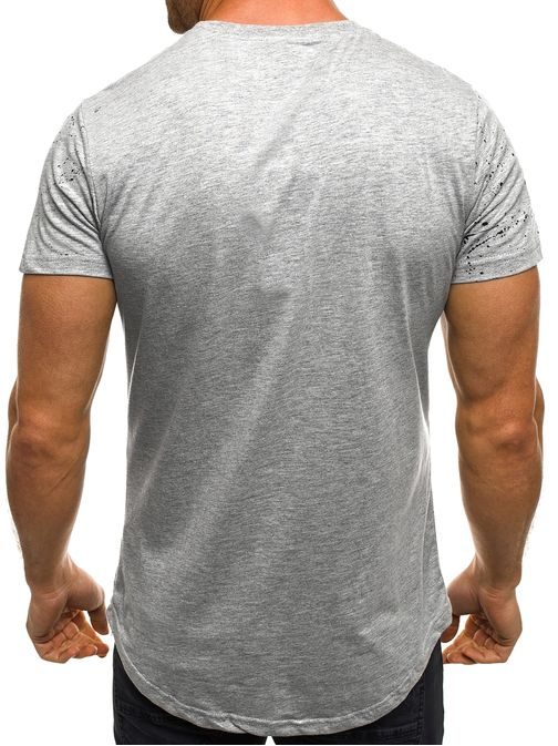 Nevšedné sivé tričko s potlačou a pofarbením J.STYLE SS178