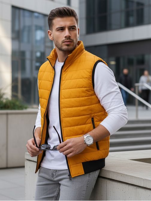 Tmavožltá štýlová vesta bez kapucne