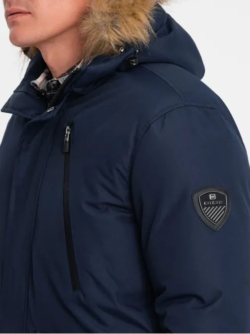 Zimná originálna tmavomodrá prešívaná parka V1 JALJ-0148