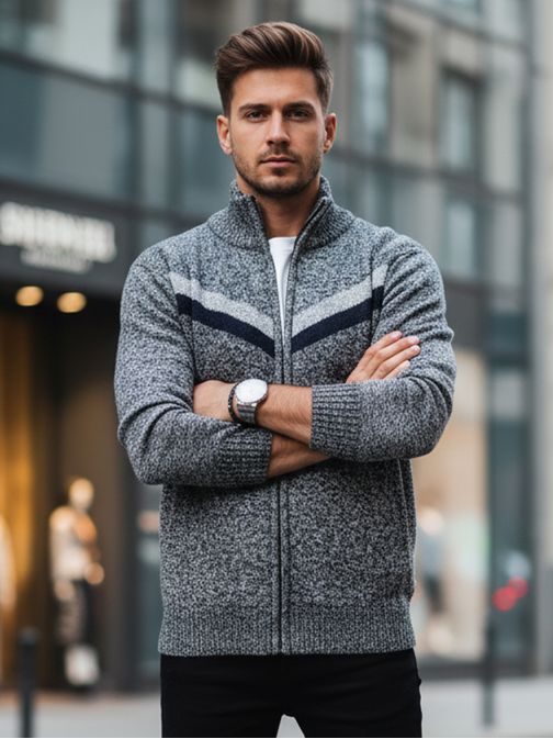 Moderný vzorovaný sivý pánsky sveter