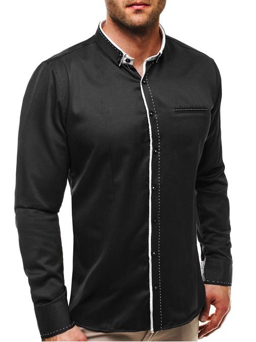 Moderná čierna košeľa s výrazným lemom 2219