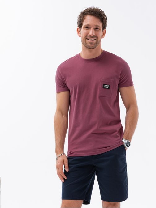 Módne fialové tričko s náprsným vreckom a popisom S1743