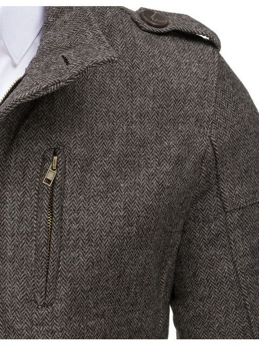 Jedinečný vzorovaný šedo-hnedý kabát tenký