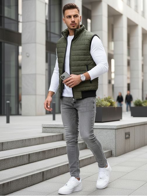 Zelená štýlová vesta bez kapucne