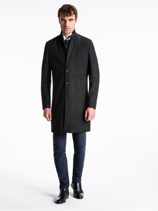 Módny jednoduchý čierny kabát c425
