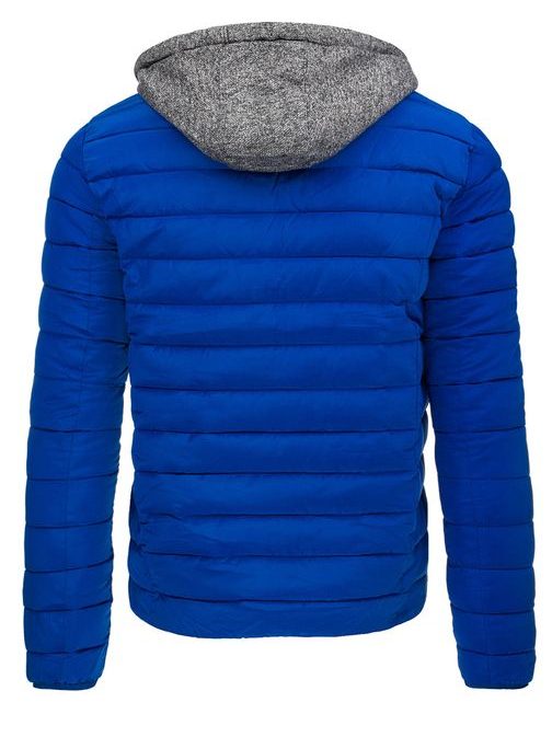 Moderná prešívaná modrá bunda s kapucňou
