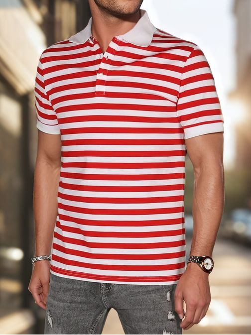 Trendy červená pánska polokošeľa s pásikovým vzorom