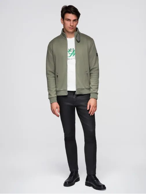 Khaki pletená bunda s vysokým golierom V3 C645