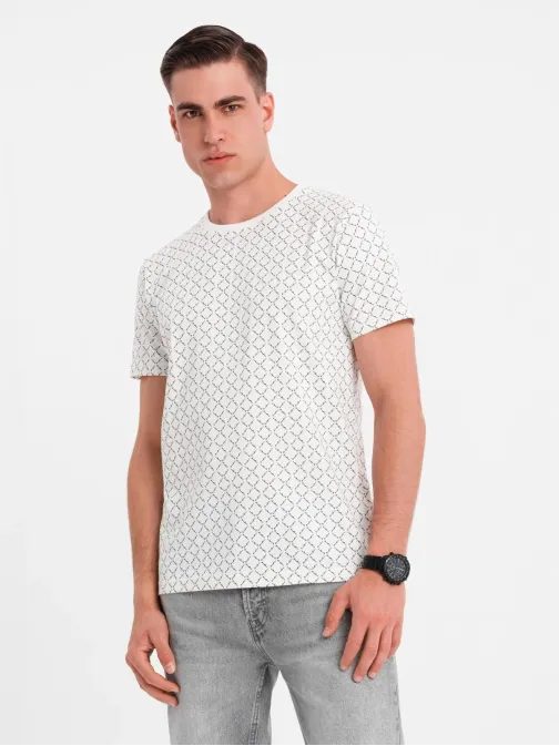 Pánske biele  tričko s trendy potlačou V3 TSFP-0250