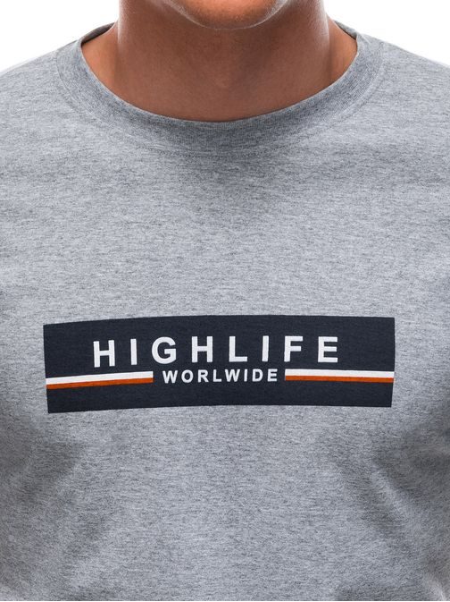 Bavlnené šedé tričko s potlačou High Life S1615