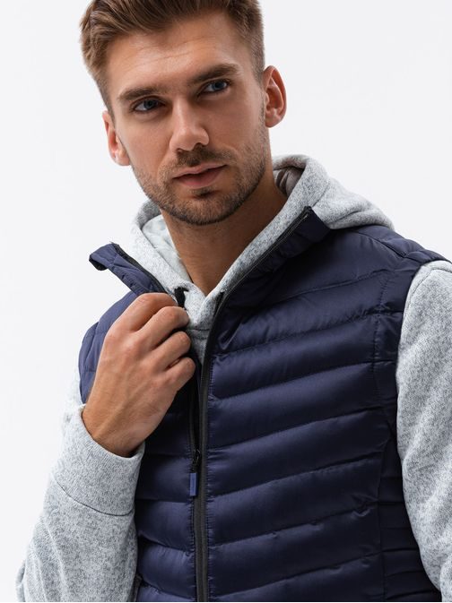 Tmavo-modrá prešívaná vesta bez kapucne V54