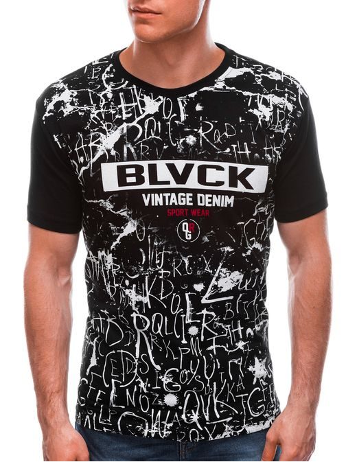 Bavlnené čierne tričko s originálnou potlačou S1659