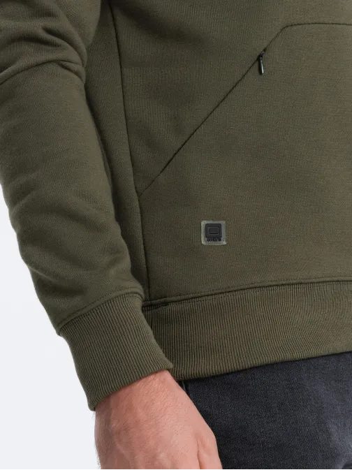 Tmavo-olivová mikina bez kapucne B1349