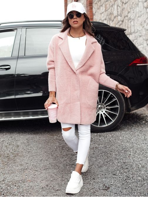 Neobyčajný ružový dámsky kabát Ala Alpaka Rita II