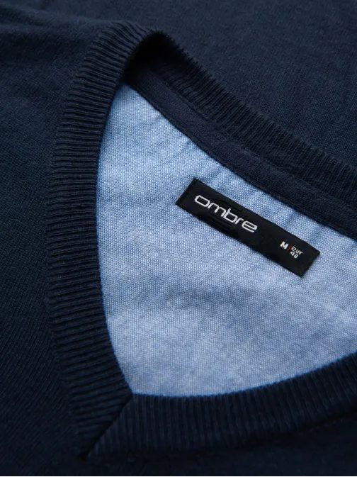 Klasický tmavo modrý sveter s véčkovým výstrihom V2 SWBS-0107