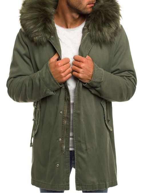 Khaki zimná parka so zelenou kožušinkou X-FEEL 88619