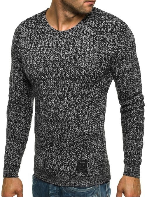 Jednoduchý čierno-biely pletený sveter BLACK ROCK 18027