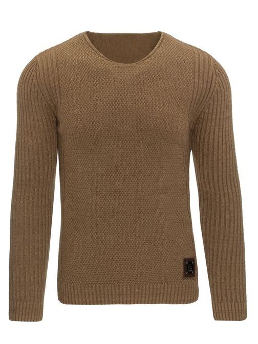 Jednofarebný hnedý pánsky sveter so vzorom