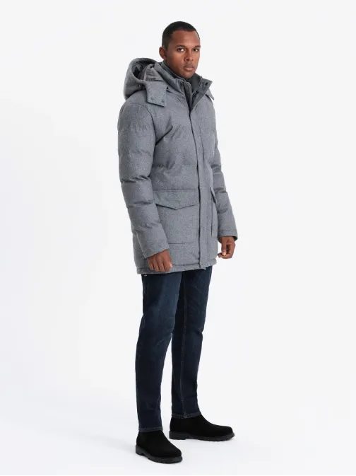 Nadčasová prešívaná šedá pánska bunda V1 JALJ-0217