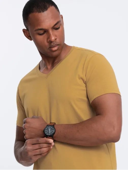 Bavlnené pánske tričko vo výraznej horčicovej farbe  V8 TSBS-0145