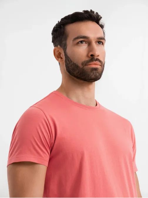 Basic koralové bavlnené tričko s okrúhlym výstrihom V17 TSBS-0236