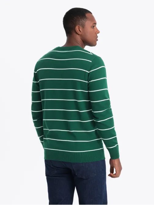 Pánsky zelený sveter s pásikmi V4 SWSW-0143