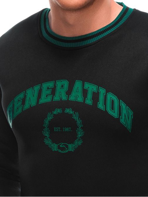 Trendy čierna mikina so zeleným nápisom generation B1622