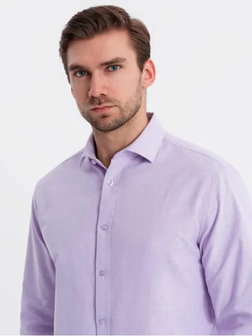 Trendy pánska levanduľová košeľa s dlhým rukávom V2 SHOS-0183