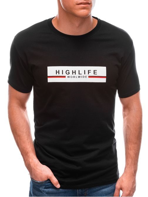 Bavlnené čierne tričko s potlačou High Life S1615