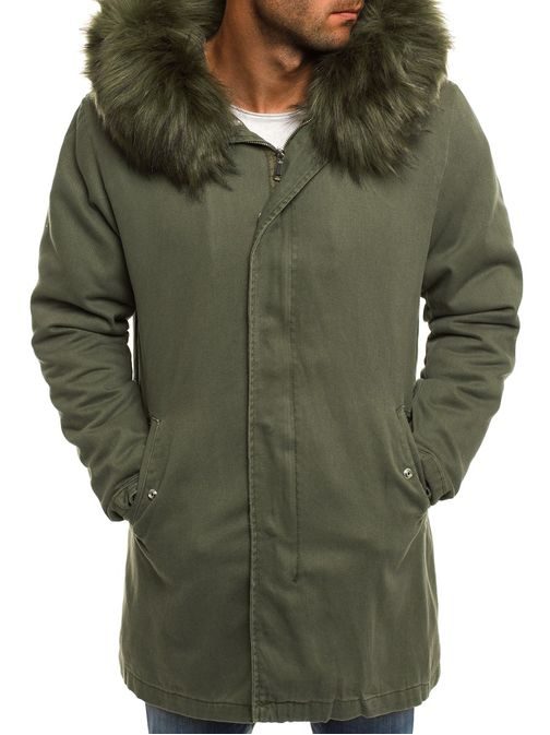 Khaki zimná parka so zelenou kožušinkou X-FEEL 88619 - Budchlap.sk