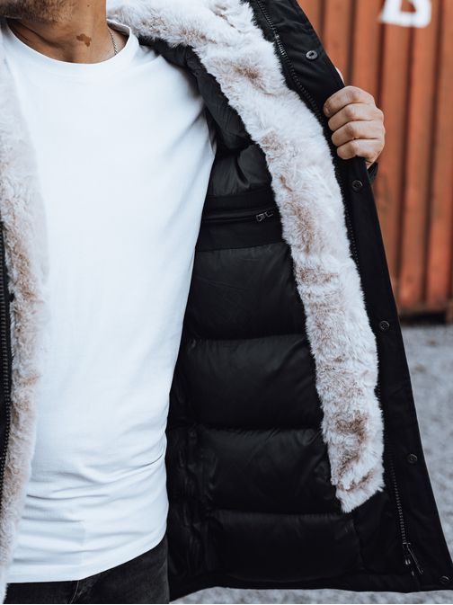 Hrejivá čierna pánska dlhá bunda