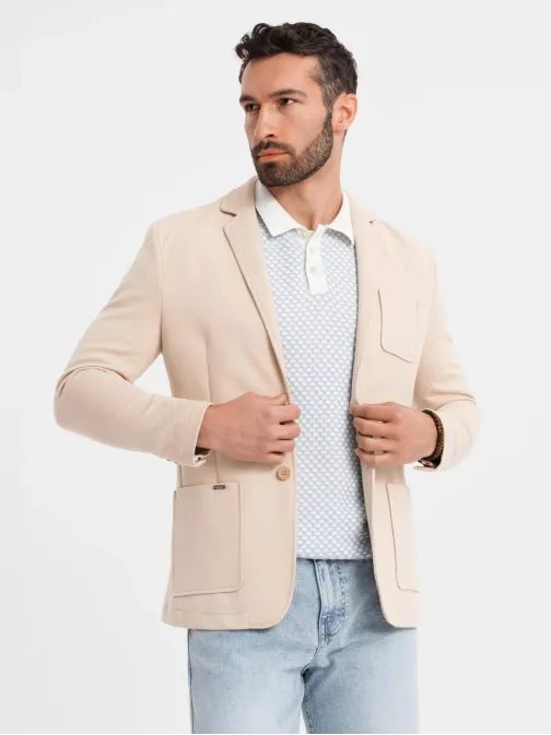 Športové béžové slim fit sako V5 BLZB-0101