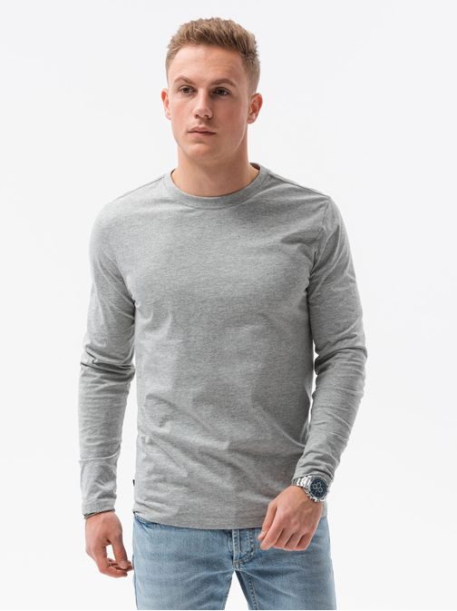Klasické melírované-šedé tričko s dlhým rukávom L138