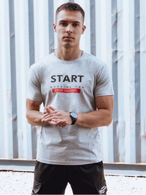 Šedé tričko s nápisom Start