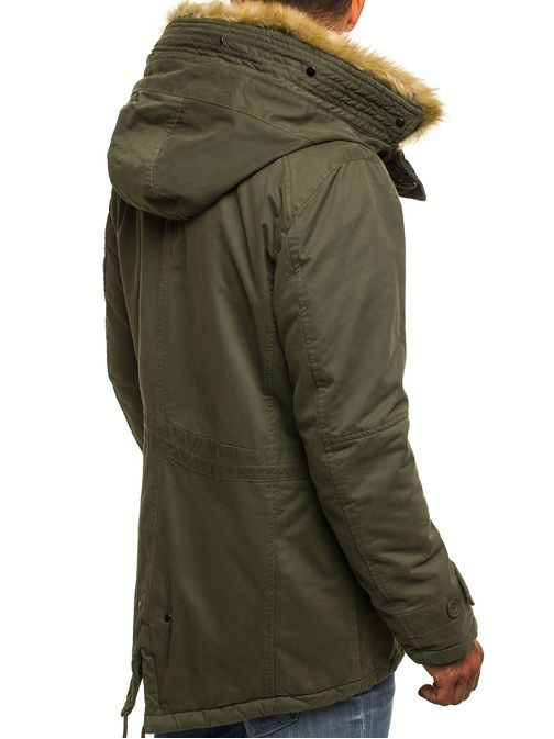 Prechodná khaki bunda s kožušinovou kapucňou J.STYLE 3148