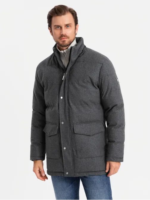 Nadčasová prešívaná čierna pánska bunda V2 JALJ-0217