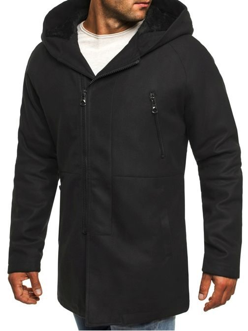 Čierny štýlový kabát na zips J.STYLE 3128