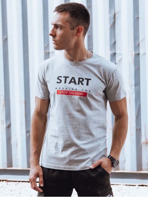 Šedé tričko s nápisom Start
