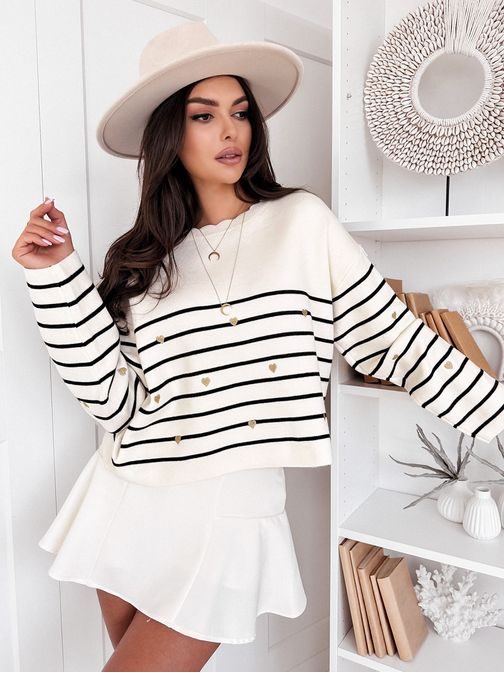 Dámsky ecru sveter s čiernymi pruhmi Veloria