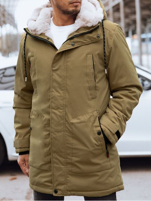 Trendy tmavobéžová pánska zimná bunda