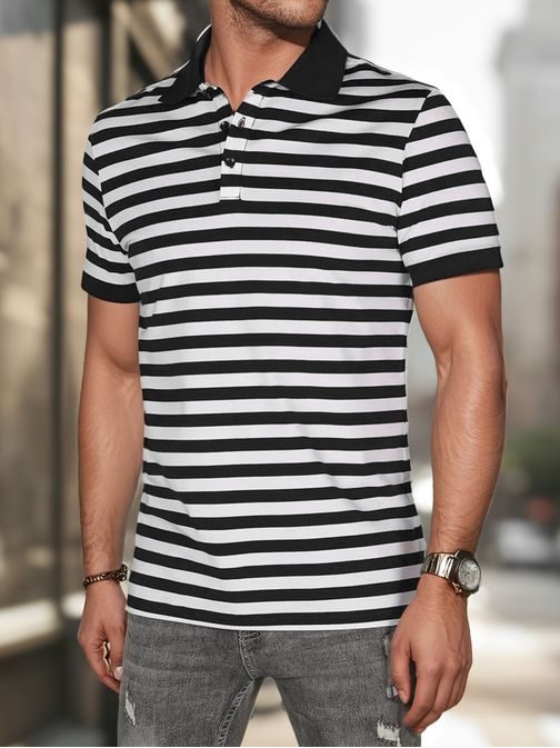 Trendy čierna pánska polokošeľa s pásikovým vzorom