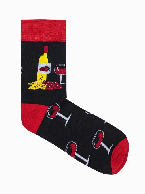 Veselé čierne pánske ponožky Víno U113