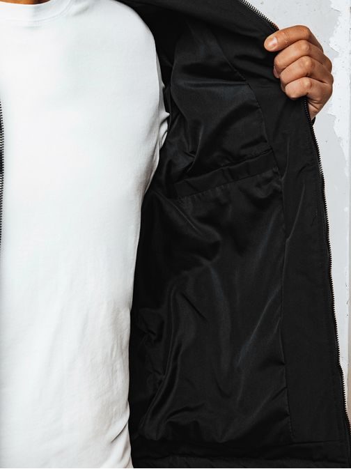 Prechodná čierna bunda bez kapucne s vreckom