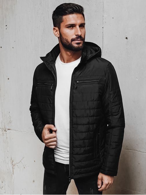 Prechodná módna čierna bunda s kapucňou