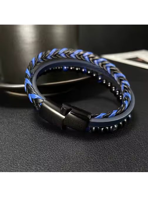 Modrý kožený pánsky náramok