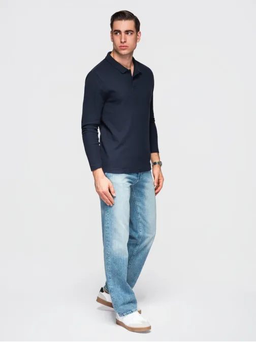 Tmavomodrá polokošeľa s dlhým rukávom V3 POBL-0162