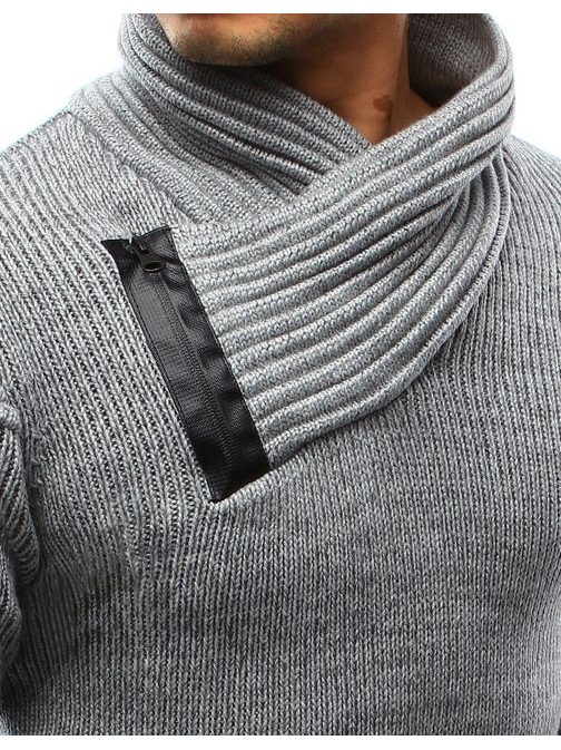 Perfektný sivý sveter s kontrastným zipsom