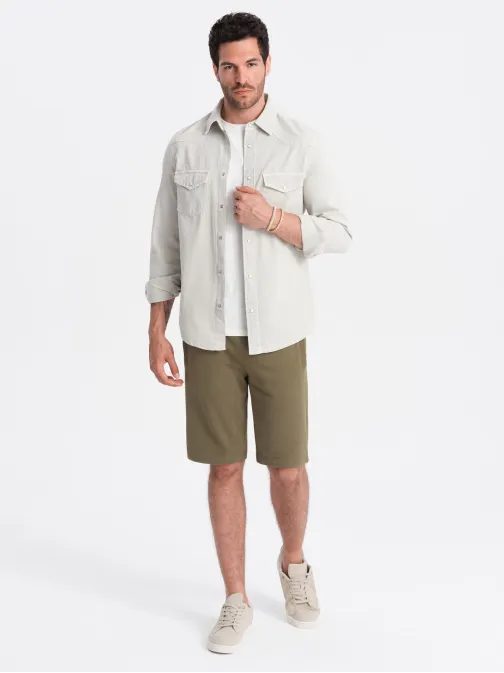 Olivové jednofarebné šortky V2 SRBS-0149