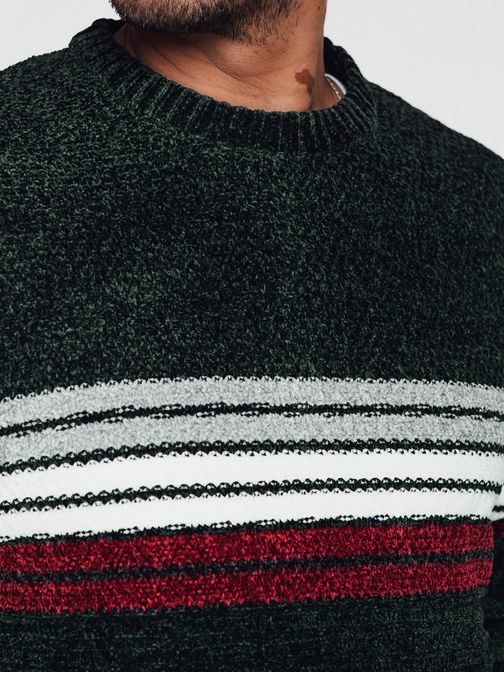 Dizajnový pánsky sveter na zimu v zelenej farbe