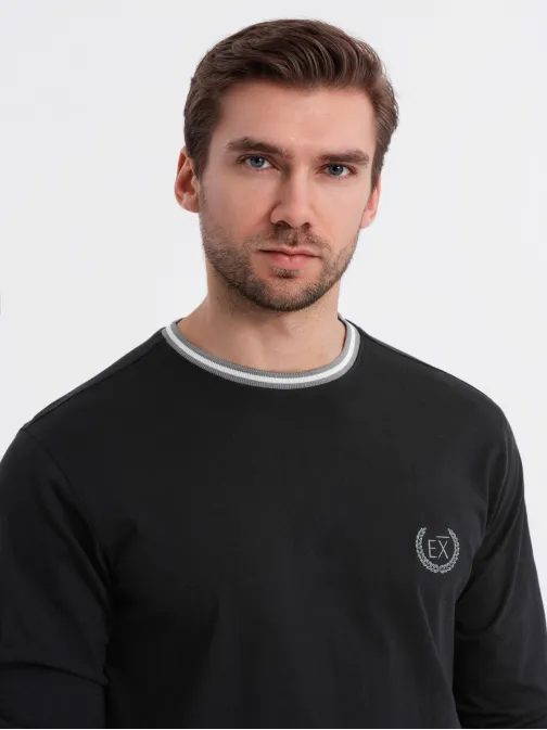 Moderné čierne tričko s dlhým rukávom a s logom V4 LSCL-0128